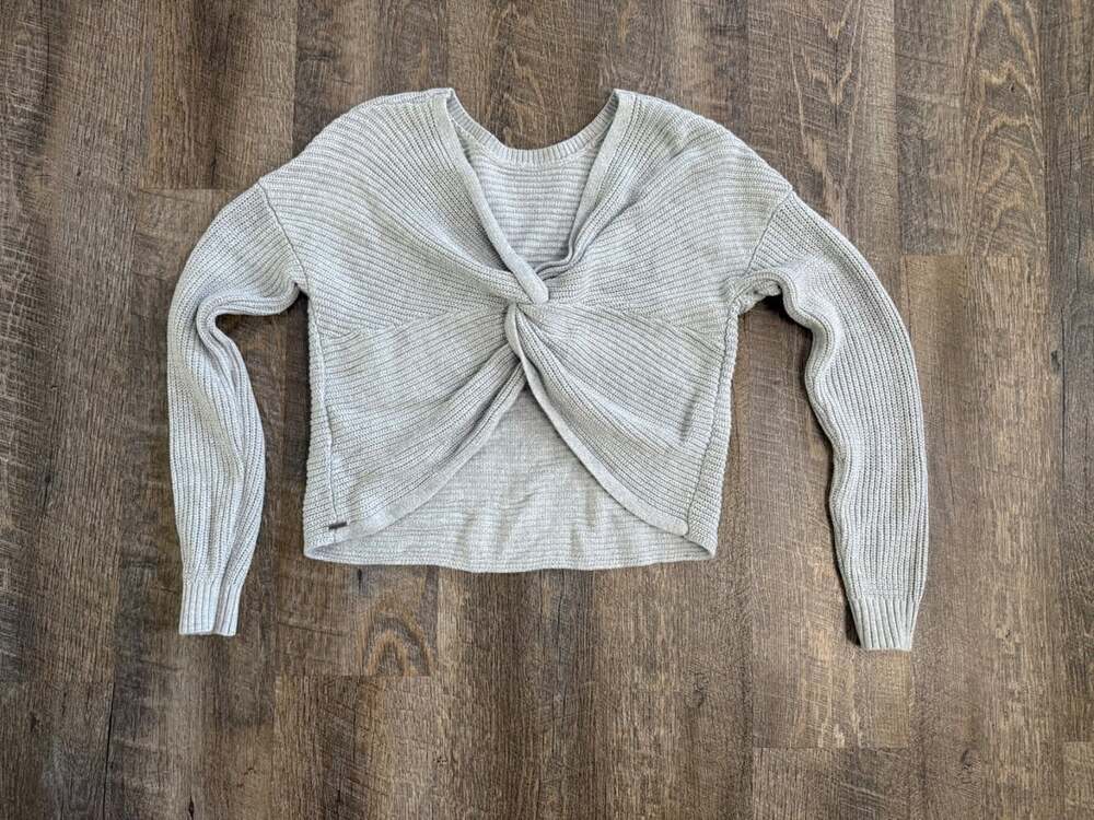 Hollister Gray Knit Reversible Knot Tie V-Neck Sweater SZ XS